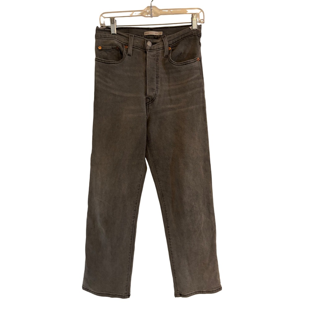 Levis Ribcage Straight Ankle Jeans Charcoal Gray High Rise Denim 27